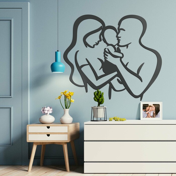 Drevený obraz na stenu - Rodina | Antracitovo-šedá