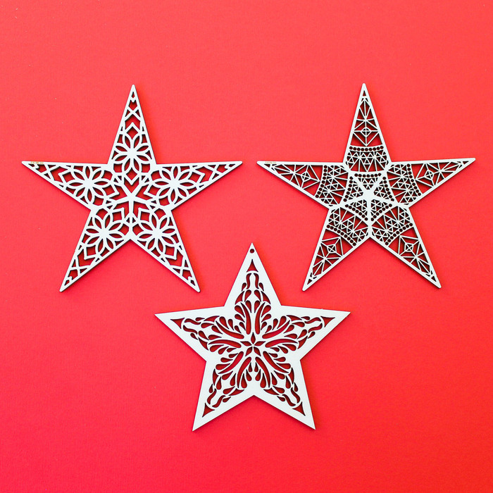 Vianočné hviezdy - Set (3 ks) | Prírodná topoľová preglejka