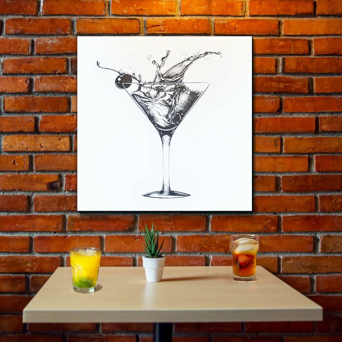 Tablou din lemn gravat pentru bar - Cocktail | Alb