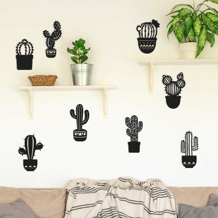 Autocolant pentru perete din mai multe piese - Cactus | Negru