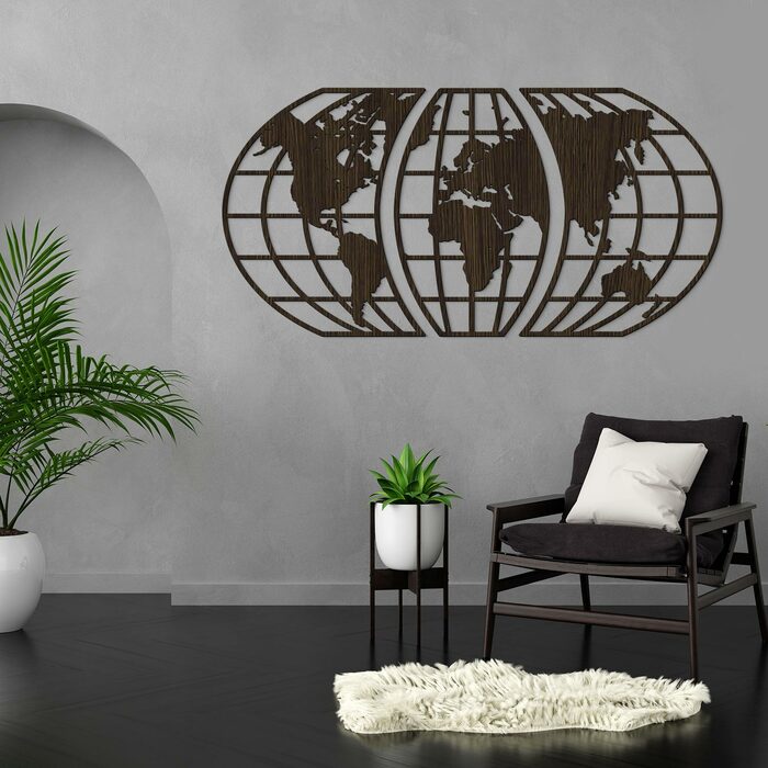 3-piece Wooden Map on the Wall | Wenge