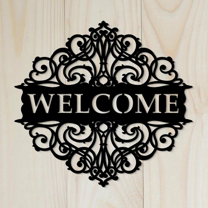 Dřevěná tabulka na dveře s nápisem Welcome | Černá
