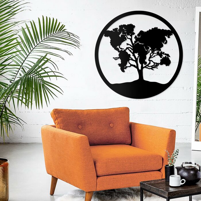 Wooden Wall Art - World Map in a Tree | Black