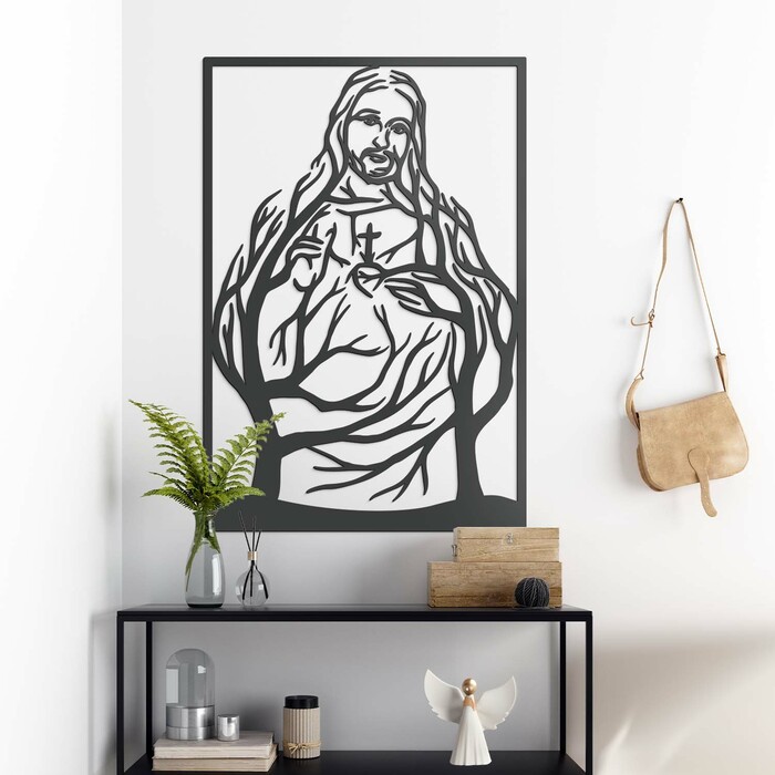 Tablou din lemn - Inima lui Isus | Gri antracit