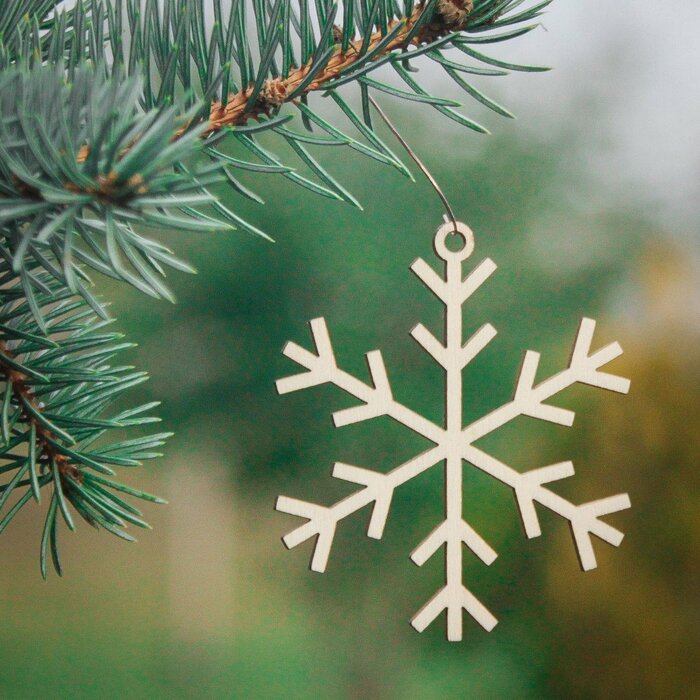 Ozdoba na stromček - snehová vločka 14 | Prírodná topoľová preglejka