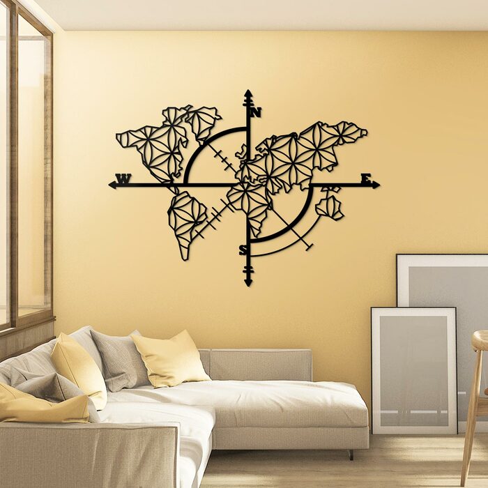 Wooden Map on the Wall - Compass | Black