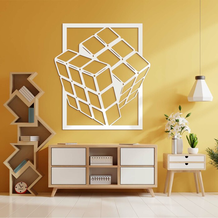 Tablou retro pentru birou - Cubul Rubik | Alb