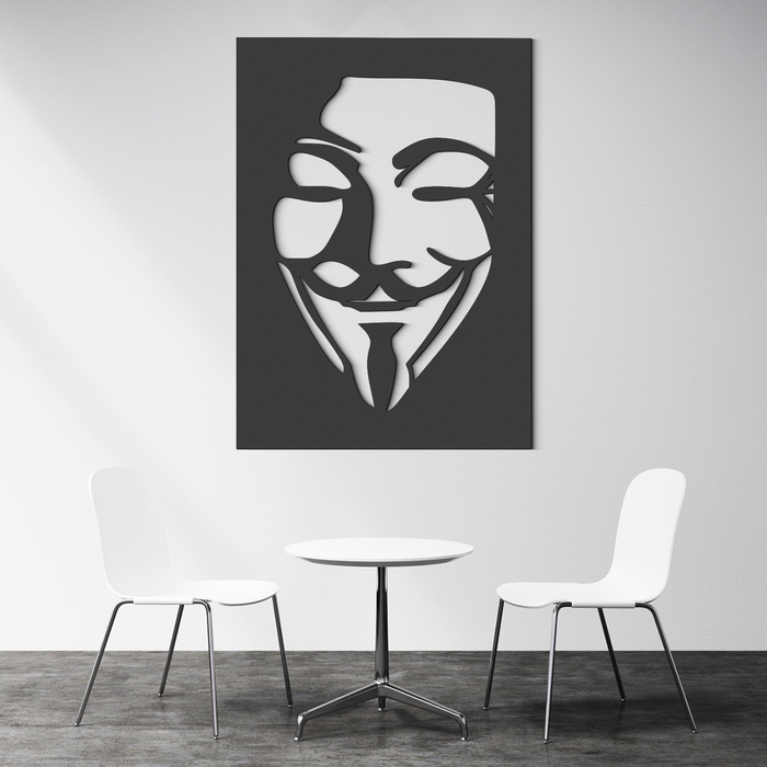 Drevený obraz masky Anonymous - V ako Vendetta | Antracitovo-šedá