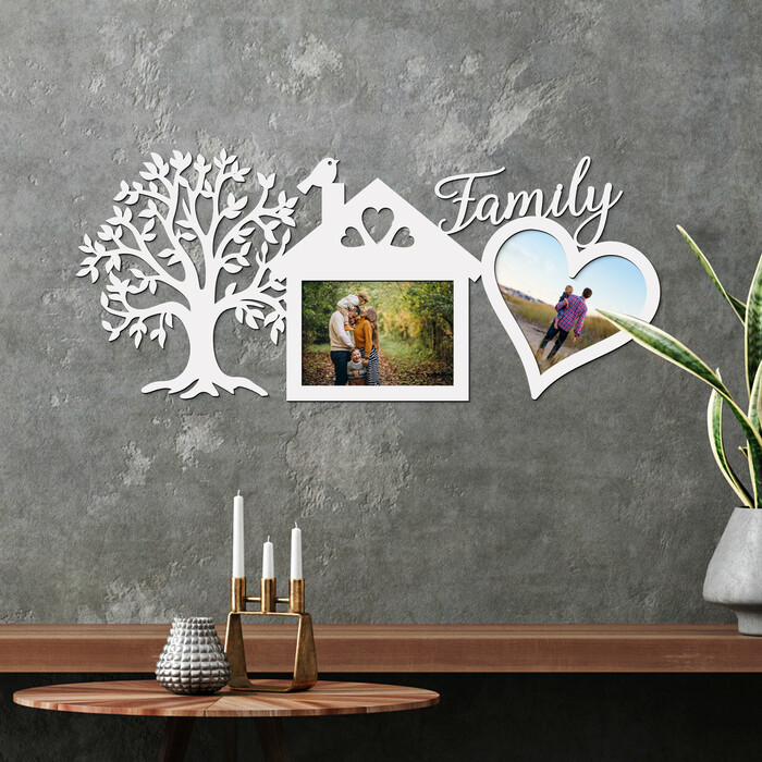 Ramă foto din lemn pentru perete - Family | Alb