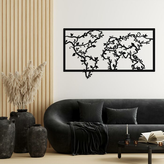 Artistic World Map on the Wall - Crown of the Earth | Black