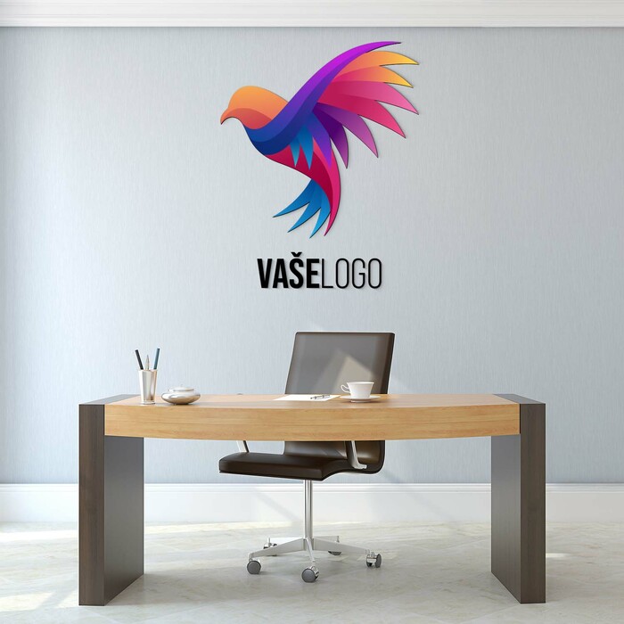 3D farebné logo na stenu z dreva - výroba na mieru