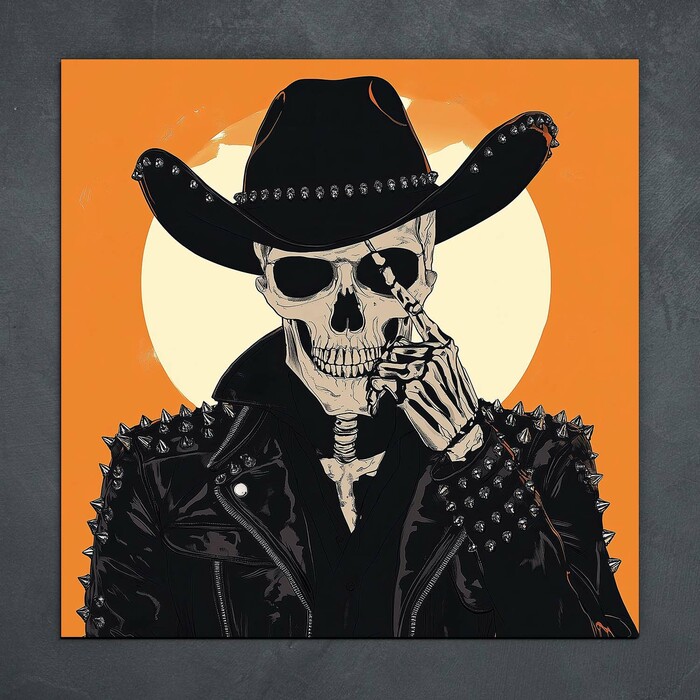 Orange Wall Art - Cowboy Skull