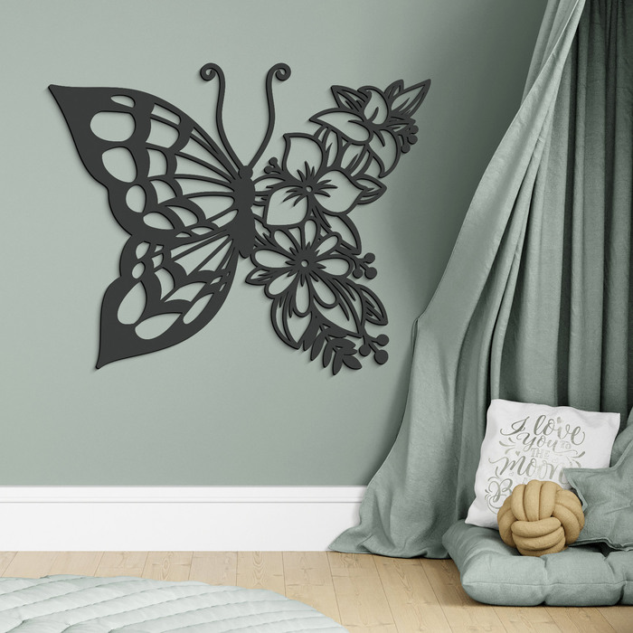 Nástenná kvetinová dekorácia - Motýlik | Antracitovo-šedá