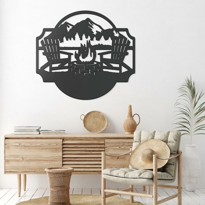 Wall Art for Cottage - Bonfire in the Mountains | Anthracite Gray