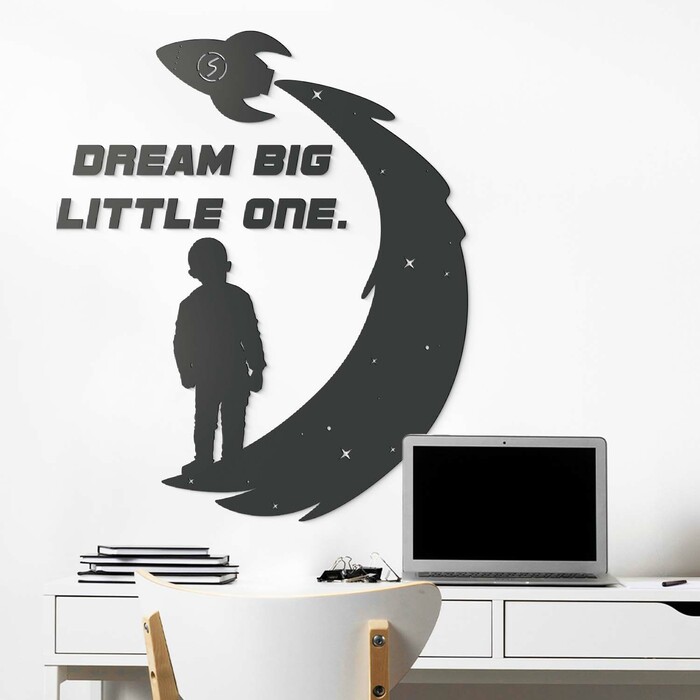 3D Samolepka do dětského pokoje - Dream big little one | Antracitově-šedá