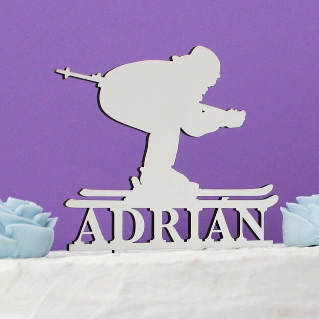 Drevený zápich na tortu s menom - Lyžiar