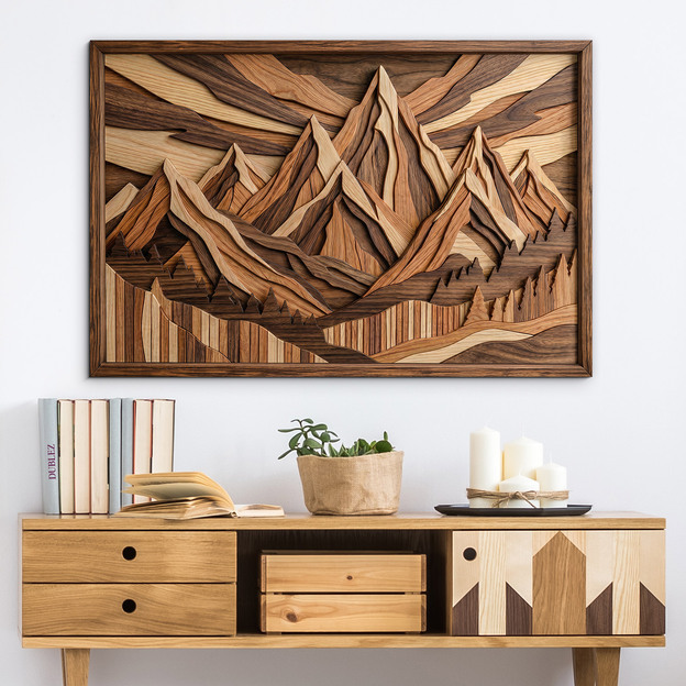 Rustikální obraz hory - Geometrická krajina (UV tisk)