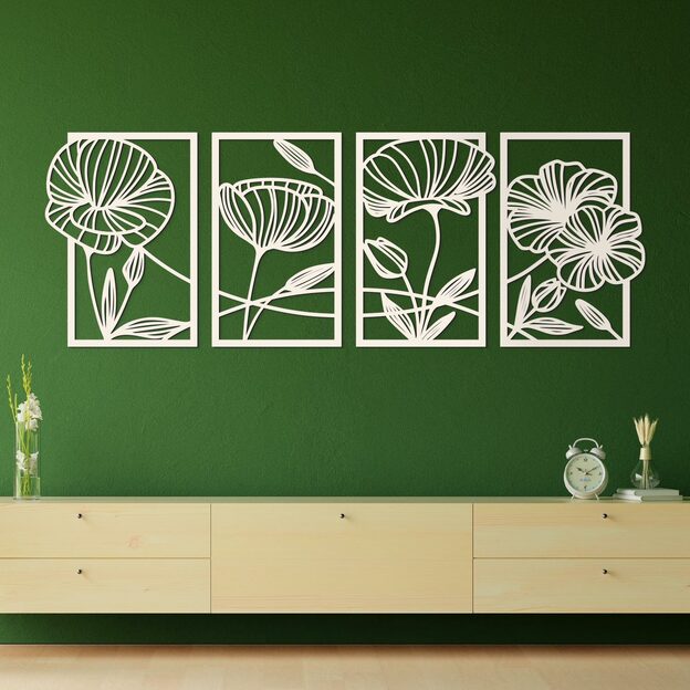 Wooden 4-piece Wall Art - Wild Poppies