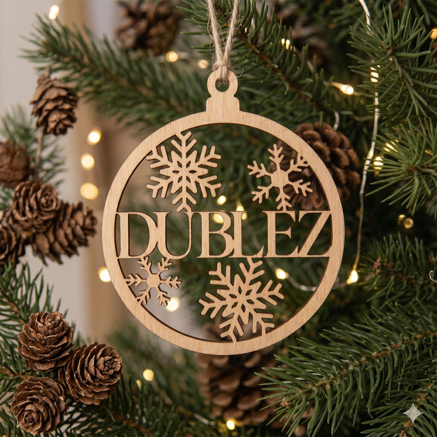 Wooden Christmas ball with the company name