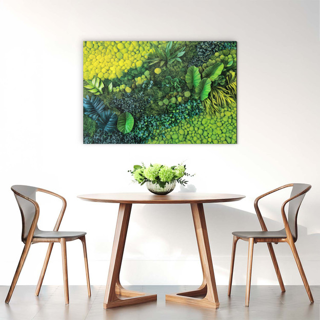 Wooden Wall Art with Moss Effect - Green Garden
