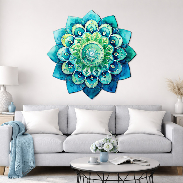Carved colorful mandala for the wall - Aquamarine