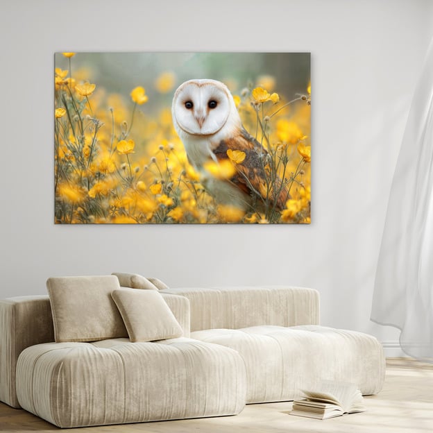 Wooden picture - Owl in meadow flowers