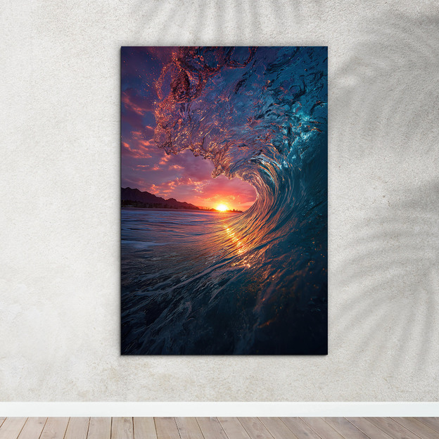 Colorful painting - Sea wave at sunset