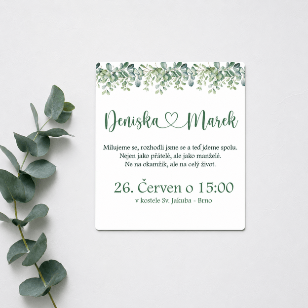 Barevné svatební oznámení - Eukalyptus