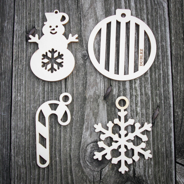 Vianočné ozdoby z dreva - Set 4 druhy po 5 ks (20ks)
