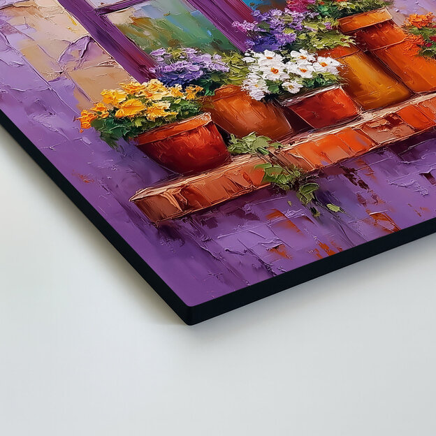 Falikép - Lila ablak virágcseréppekkel