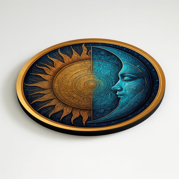 Tablou din lemn - Soarele și Luna