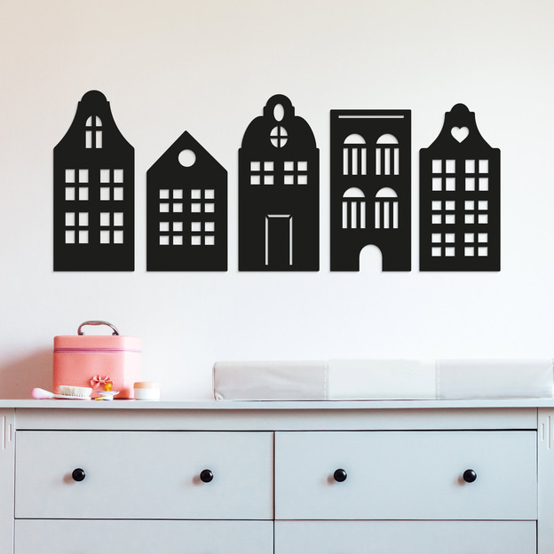 Căsuțe 3D din lemn pentru perete (5 buc)