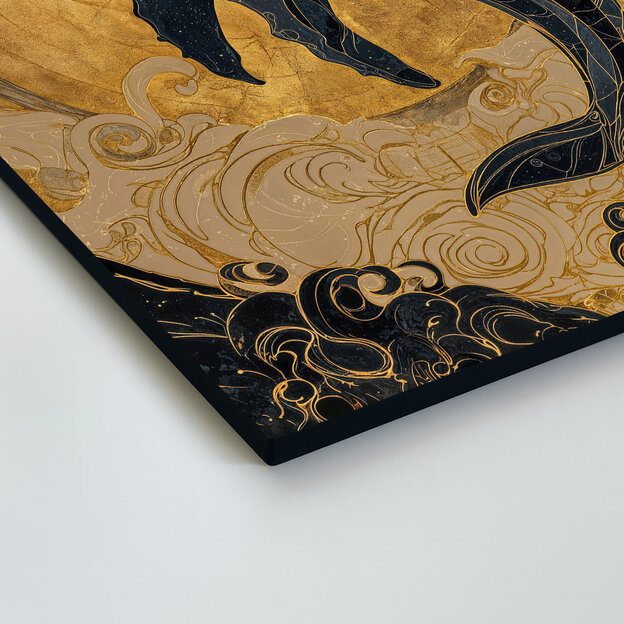 Luxusný zlatý obraz s veľrybou