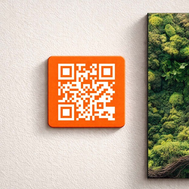 Wooden plaque with a custom QR code