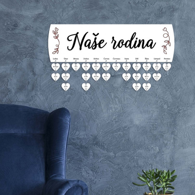 Dřevěný rodinný kalendář - Naše rodina