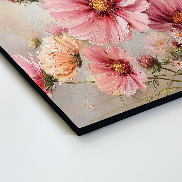 Wooden picture above the sofa - Large pink flowers