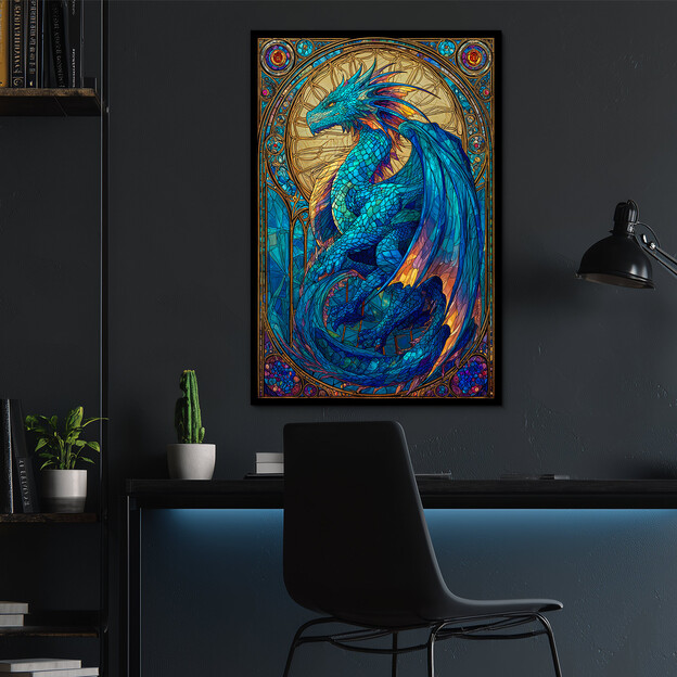 Drevený obraz - Vitrážový drak
