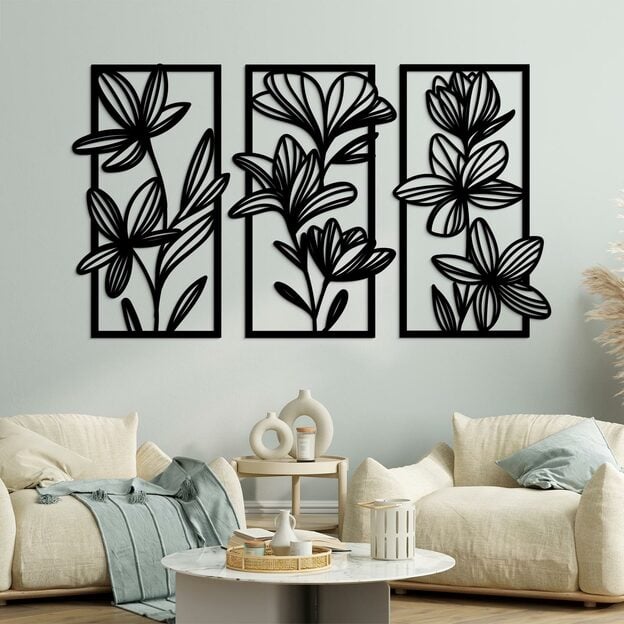 Wooden Multi-Part Wall Art - Blooming Flowers