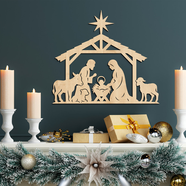 Wooden wall-mounted nativity scene