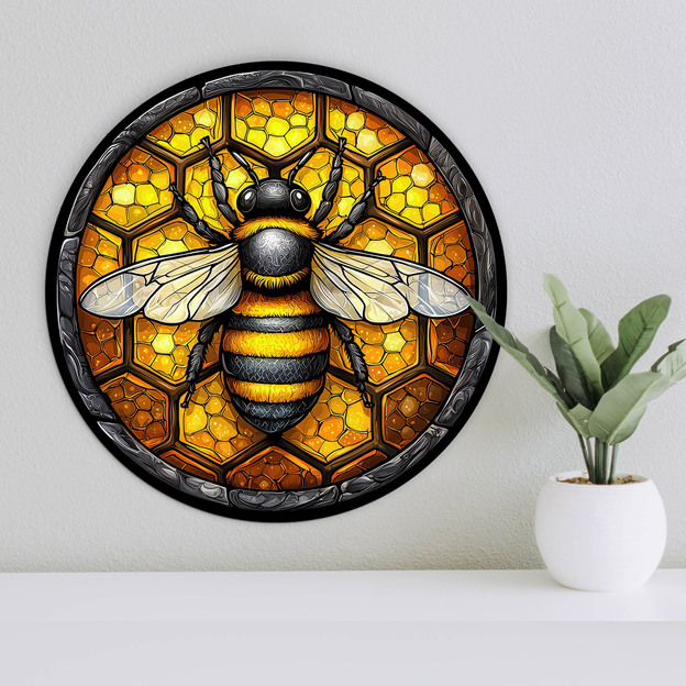 Wooden Wall Art - Bee on Honeycomb