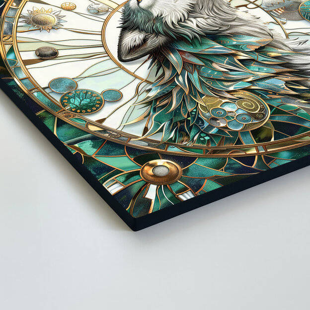 Wooden image of a wolf - Mystical stained glass