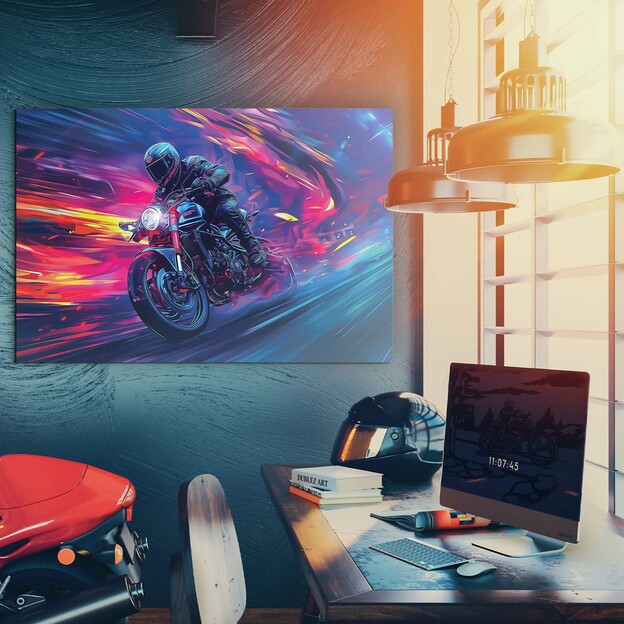 Modern Wall Art - Neon Motorcycle