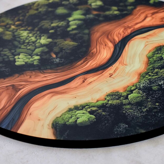Circular Wall Art from Wood - Moss in Epoxy