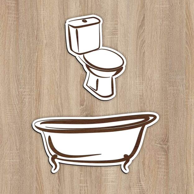Wooden Door Sign - WC + Bathroom 