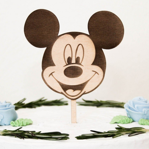 Drevená figúrka na tortu - hlava Mickey mouse