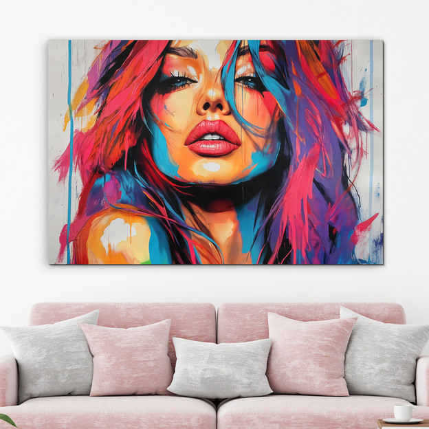 Pop art wooden painting - Woman in colors