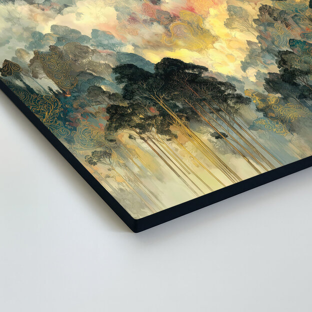 Abstraktný obraz lesa - Hmla nad krajinou