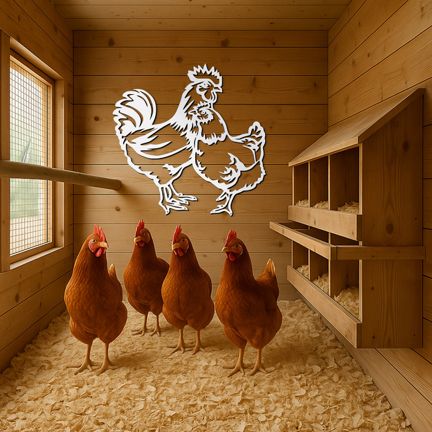 Fali dekoráció fából - Kakas tyúkkal