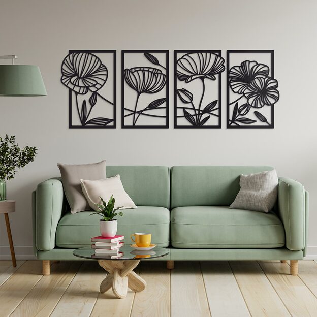 Wooden 4-piece Wall Art - Wild Poppies