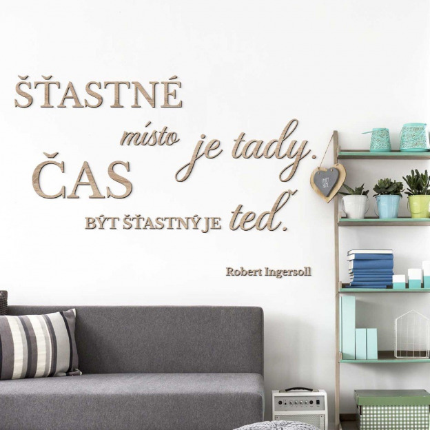 Dřevěný citát na stěnu o štěstí